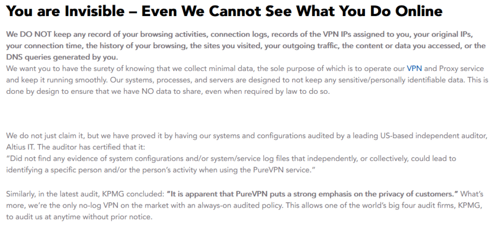 PureVPN Privacy