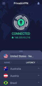 PrivadoVPN Connected USA