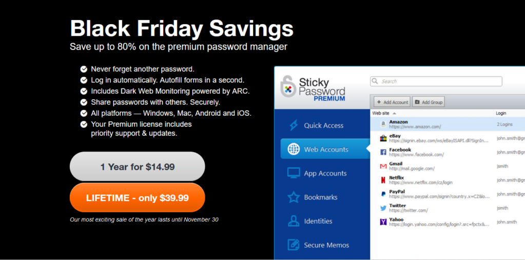 Sticky Passwords Black Friday promo 2023